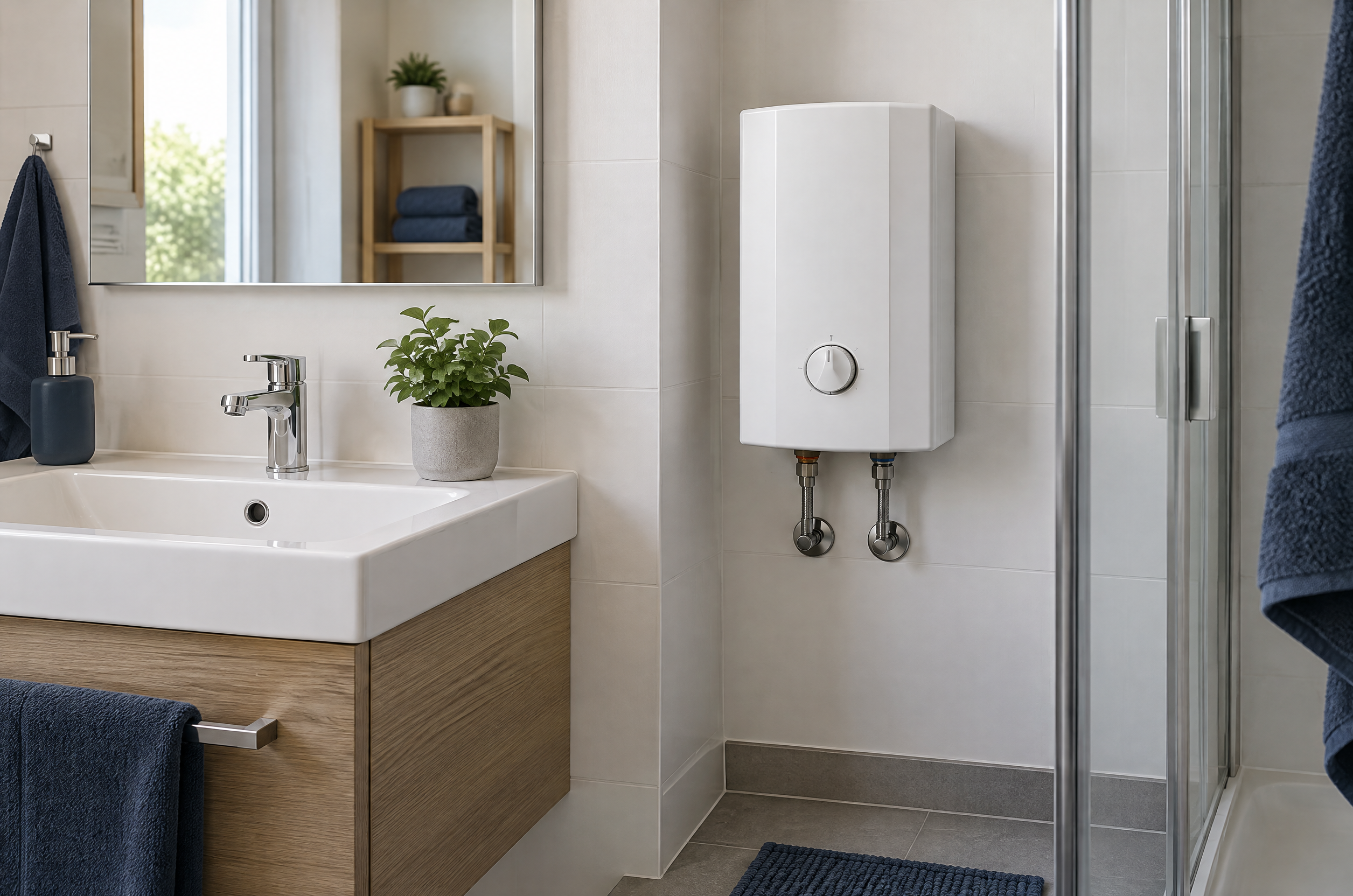 Illustrative Darstellung zum Ratgeberthema Durchlauferhitzer nachrüsten oder austauschen: Passt der vorhandene Elektroanschluss zum Warmwasserbedarf?