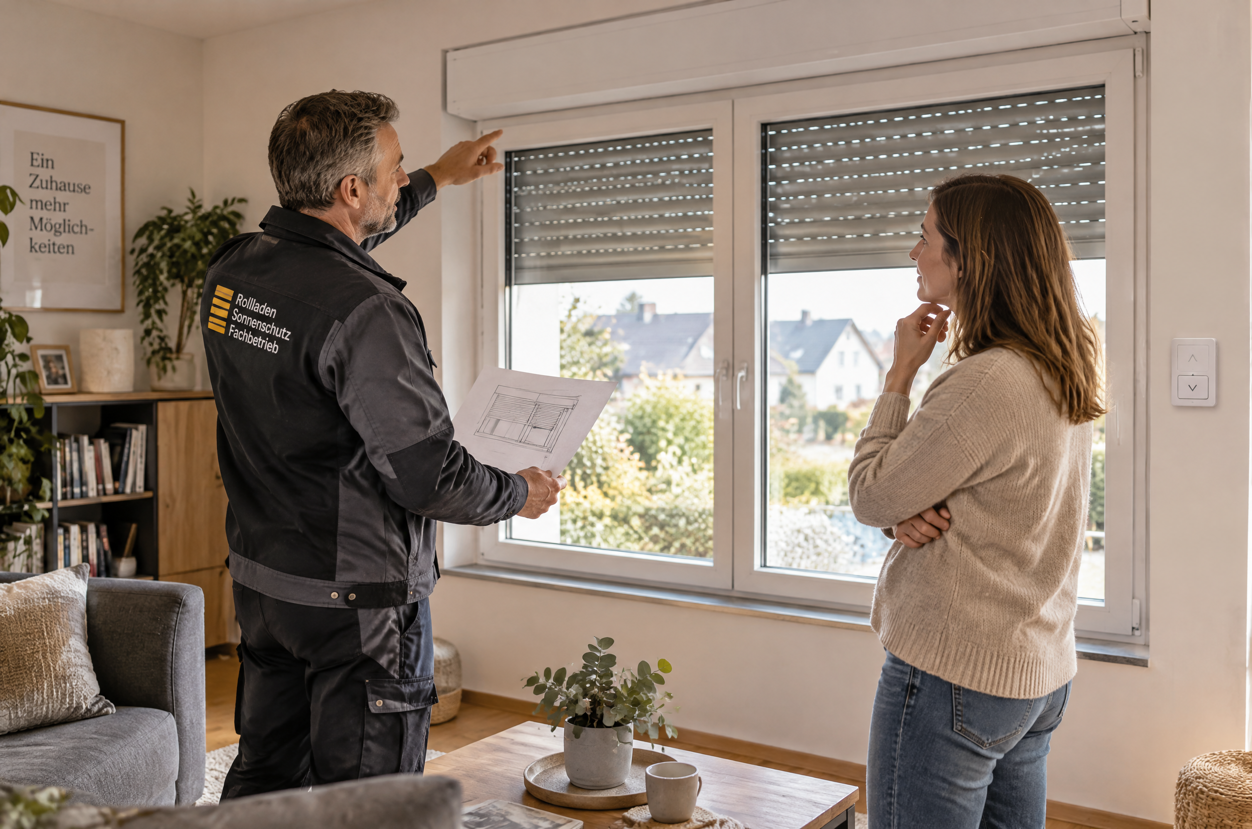 Illustrative Darstellung zum Ratgeberthema Elektrische Rollläden nachrüsten: Welcher Antrieb passt zum vorhandenen Fenster?
