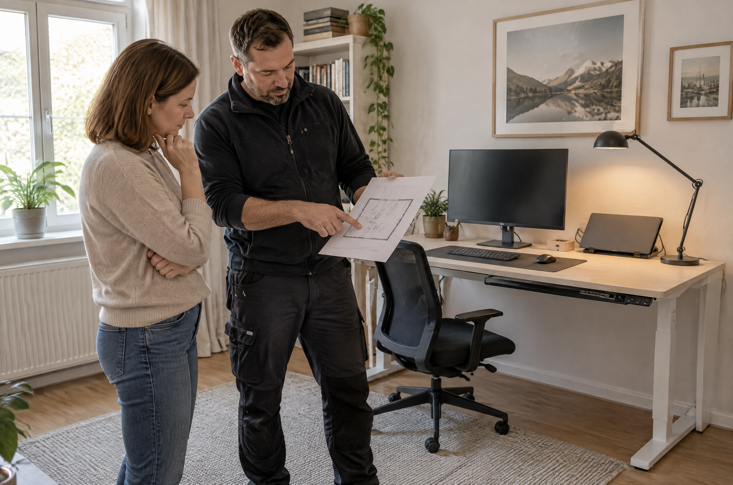 Illustrative Darstellung zum Ratgeberthema Homeoffice elektrisch planen: Was muss am Arbeitsplatz zuverlässig funktionieren?