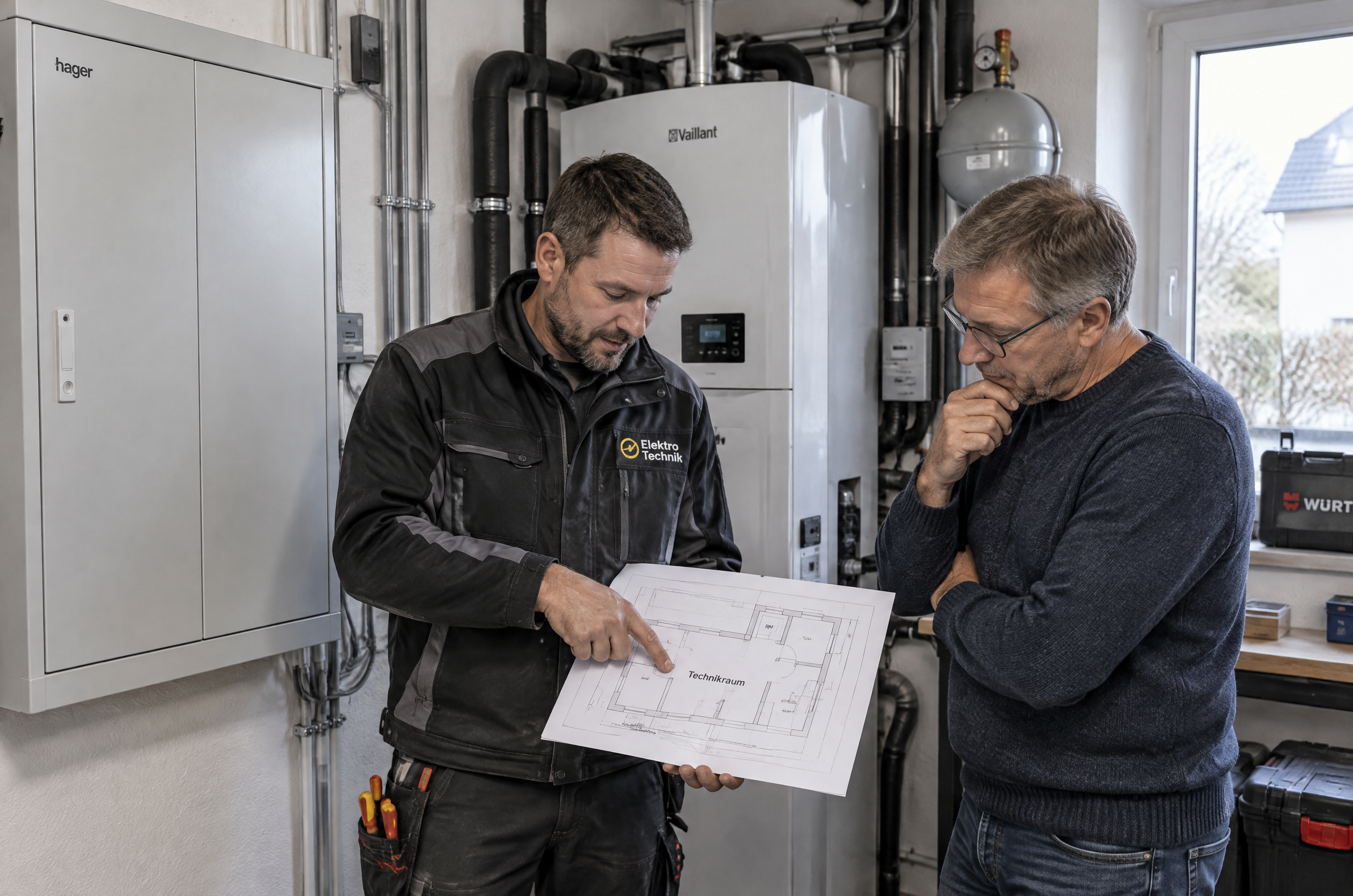 Illustrative Darstellung zum Ratgeberthema Wärmepumpen-Elektroanschluss planen: Was muss vor dem Heizungstausch feststehen?
